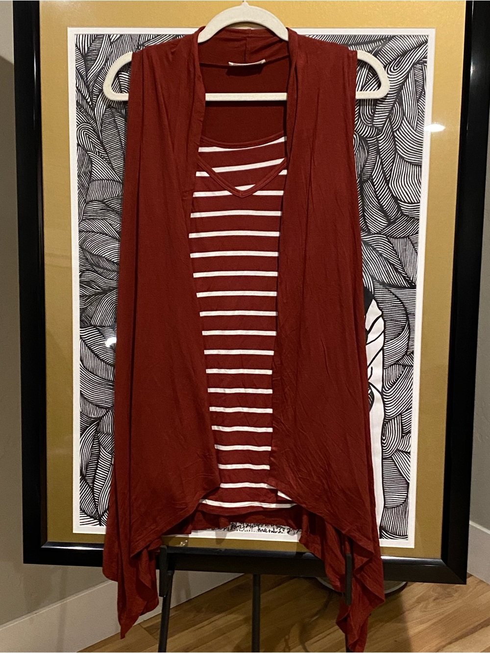 Zenana Striped Tank & Draped open front Vest in Gorgeous Rust Color. NWOT SM